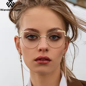 Gafas de ojo de gato para mujer, marco de Metal, gafas anti luz azul, bloqueador de bloqueo azul, Marcos ópticos para anteojos 2024