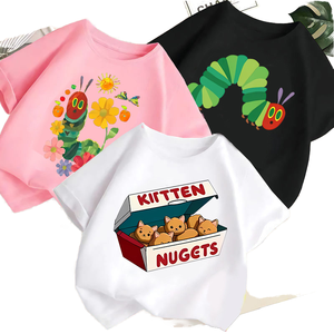 Camiseta de Verano 2025 para Niños y Niñas, Diseño de Dibujos Animados, Estilo Occidental Informal, Manga Corta, para Niños Grandes, Spandex/Algodón - Product Image 1