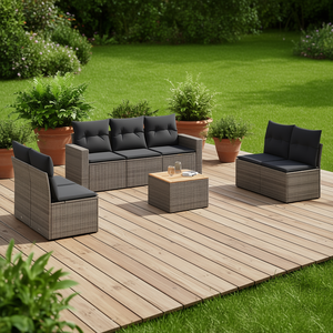 Ensemble de canapés de jardin en rotin moderne 6 places, mobilier d'extérieur résistant aux intempéries, design contemporain gris foncé et marron - Product Image 2