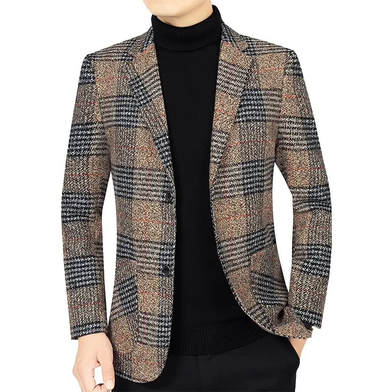 Completo Casual da uomo padre papà Blazer cappotto scozzese con colletto rovesciato scollatura diritta e fodera 100% monopetto in poliestere