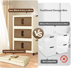 Armario de Almacenamiento Apilable y Plegable Rectangular con 2 Puertas Abatibles, Ruedas, Plástico PP, Multifuncional, Multicapa, 50-500L - Product Image 2