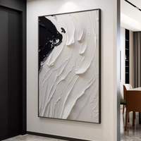 Peinture murale abstraite texturée, peinte à la main, grande taille, noir et blanc, artisanale, pour la décoration de la maison