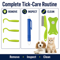 Kit de suppression des tiques tout-en-un avec étui de rangement, loupe, peigne à puces, crochets, stylo, pinces pour animaux de compagnie et humains, pour l'extérieur