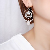 Boucles d'oreilles créoles vintage incrustées de strass, pendantes goutte d'eau en pierre naturelle, bijoux de mode pour femmes