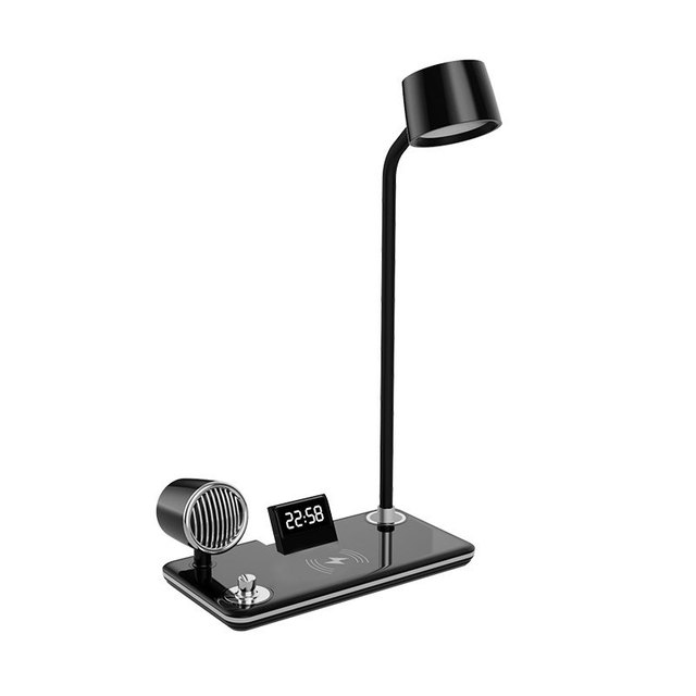 Smart Wireless Charging Desk Lamp with Speaker Multifunctional Music Dimmable Time Digital Display Eye Protection Learning Lamp