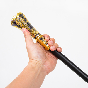 Bastón <span class=keywords><strong>de</strong></span> Lujo Dorado y Negro con Mango Redondo <span class=keywords><strong>de</strong></span> <span class=keywords><strong>Flor</strong></span>, Elegante Bastón Decorativo para Fiesta, Bastón con Pomo Elegante <span class=keywords><strong>de</strong></span> 93cm - Product Image 1