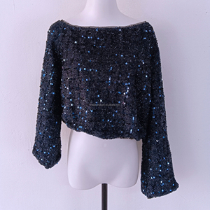 <span class=keywords><strong>Top</strong></span> Corto con <span class=keywords><strong>Lentejuelas</strong></span> y Cuello Barco Personalizado para Mujer - Product Image 2