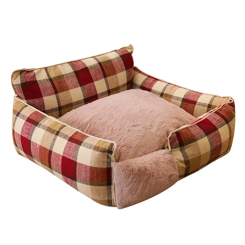 Sıcak satış yıkanabilir köpek yatakları Pet yatak kedi evi kanepe kediler Mat ekose evcil yavru yatak ev küçük büyük köpekler için