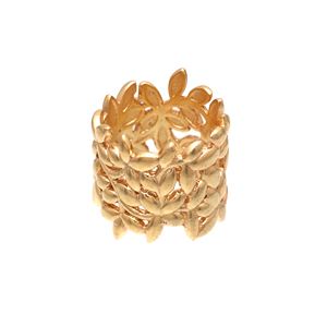 Anillo de hojas florales de Plata de Ley 925, ajuste de bisel de oro de 18 quilates, fiesta de boda, chapado en oro de 18 quilates adecuado - Product Image 1