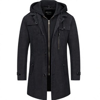 Manteau trench mi-long à capuche en mélange de laine et de soie pour homme, revers cranté, classique, motif uni, importé, vente en gros, OEM, en vrac