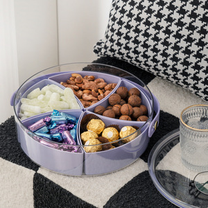 Round Transparent Snack Box Purple With Inner Grid Clip On Lid Food Storage Container For Party Desktop Use - Product Image 2