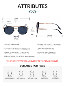 Occhiali da <span class=keywords><strong>Sole</strong></span> Partagas Retro Designer con Logo Personalizzato, Montatura Quadrata Morbida in Metallo, Doppio Ponte, Cerniera a Molla, Protezione UV400 per Uomo - Product Image 6