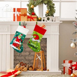 Chaussettes de Noël <span class=keywords><strong>Grinch</strong></span> en gros, motif monstre vert, décorations de fêtes imprimées, chaussettes de Noël pour la maison, fête, décoration suspendue pour sapin de Noël - Product Image 3