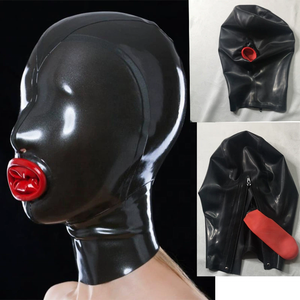 Masque à capuche en <span class=keywords><strong>latex</strong></span> pour soirée dansante sexy avec couverture intérieure rouge <span class=keywords><strong>SM</strong></span> Fetish Black <span class=keywords><strong>Latex</strong></span> Mask Headgear Hood - Product Image 2