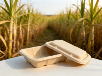 Ecologisch afbreekbare composteerbare salade-fruit-noedel meeneemdoos met deksel van suikerrietpulp (bagasse)