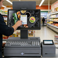 Sistema POS de Mesa con Computadora, Monitor Dual, Impresora Térmica Integrada, Caja Registradora, Compatible con Escáner NFC, para Supermercados, Cadenas de Tiendas y Comercio Minorista