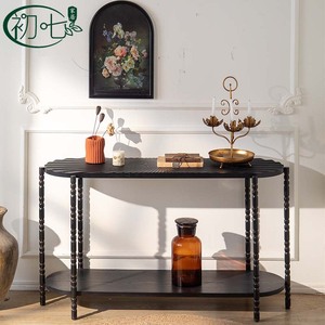 Vintage Style <b>Console</b> <b>Table</b> <b>Black</b> Wood Top Baking Paint Entryway Hallway Living Room Decoration Simple Design - Product Image 1