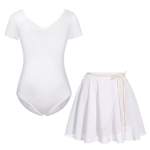 Justaucorps de danse classique blanc en coton à manches courtes pour enfants – Tenue de gymnastique et d'entraînement basique pour ballerines - Product Image 1