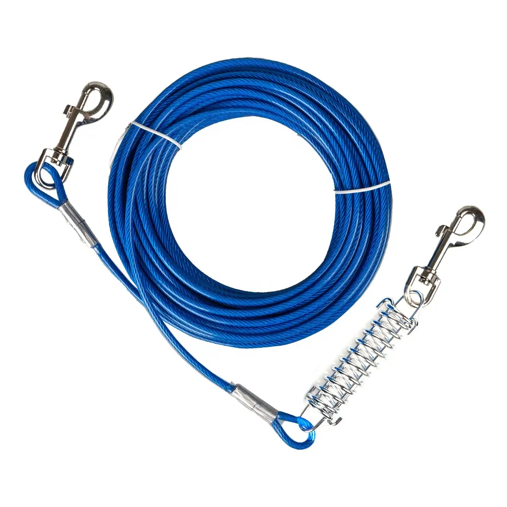 Heavy 100 ft Extra Large Strongest PVC Coated Steel Wire Tie Out Cable for Large Dogs with 360 degree rotating spring snaps