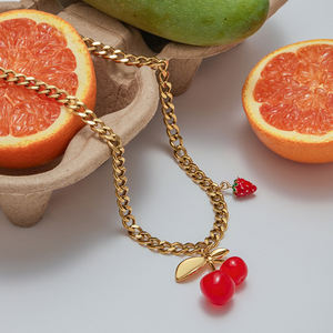 Collar de Cadena de Acero Inoxidable Hipoalergénico de Moda, con Colgante de Fresa y Cereza, Joyería para Mujer, Gran Venta - Product Image 3