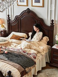 Lit double en teck massif de style américain 1,8 m, durable, écologique, confortable, avec tête de lit moelleuse pour chambre principale <span class=keywords><strong>Dibao</strong></span> - Product Image 1