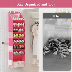Over The Door <b>Shoe</b> Organizer 7 Pockets Pink Hanging Closet <b>Storage</b> For <b>Shoes</b> Behind Doors - Product Image 2