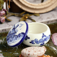 Boîte de rangement en céramique de style européen Delft Blue Holland Design pour bijoux pour cadeaux d'anniversaire de mariage de la Saint-Valentin décor à la maison