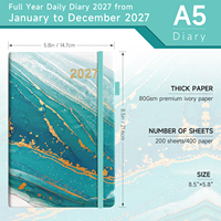 Agenda 2027 A5 relié rigide, motif marbré avec impression dorée, élastique, onglets mensuels, haute qualité, écriture facile