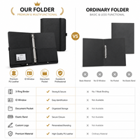 Carpeta de Anillas A4 de Cuero PU con Logotipo Personalizado, Organizador de Portafolio de Negocios con Ventana para Identificación y Portaplumas para Reuniones de Oficina, Venta al Por Mayor