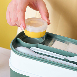 Lonchera de Plástico de Dos Niveles y Dos Compartimentos para Bebés y Niños, con Botella de Agua, Material de Grado Alimenticio, Reutilizable, Venta al Por Mayor - Product Image 4