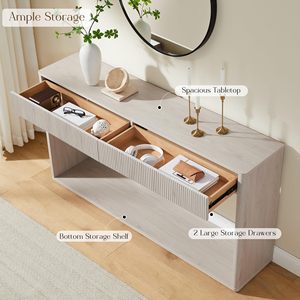 SENYU Modern Alder <b>White</b> Wood Console Table 63inch Wide with <b>Storage</b> <b>Drawers</b> for Living Room Furniture - Product Image 2