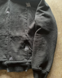 Custom Men 100% Cotton Solid Color Casual Hoodie Hand-sewn Embroidery Contrast Stitching Design Streetwear Loose Fit Hoodie - Product Image 4