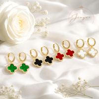 Pendientes Colgantes Florales de Cuatro Pétalos de Acero Inoxidable Vintage con Incrustaciones de Piedra Natural, Joyería Unisex de Moda