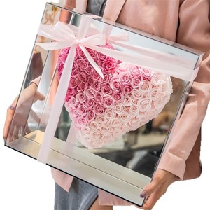 Rose éternelle préservée, faite à la main, en forme de cœur, miroir transparent en acrylique, décoration d'intérieur, cadeau pour la Saint-Valentin, longue durée, 3-5 ans - Product Image 5