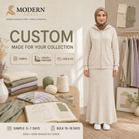Ensemble coordonné tricoté pour femme, hiver, style modeste, veste à capuche zippée et jupe longue, tenue deux pièces, fabricant OEM sur mesure