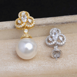 Pendentif en argent S925 avec zircon, accessoire de bricolage pour bijoux en perles, feuille de trèfle de 10 à 12 mm, tête enveloppée, JG5986, plaqué, emballage en sachet - Product Image 1