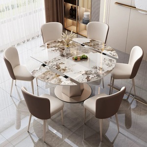 Lusso moderno allungabile pieghevole rotondo marmo tavolo da pranzo sedia set 4 6 8 posti rettangolo rotante piccoli spazi <span class=keywords><strong>mobili</strong></span> - Product Image 4
