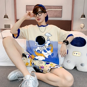 2025 nuova estate pigiama <span class=keywords><strong>da</strong></span> <span class=keywords><strong>uomo</strong></span> traspirante in cotone 100% manica corta sottile cartone animato Set abbigliamento Outdoor alla moda - Product Image 2