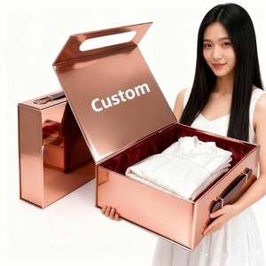 Collapsible Luxury Magnetic Flip Rigid Flat Folding Gift <strong>Box</strong> with Handle with Ribbon Storage Gift Boxes with Custom Logo - Product Image 1