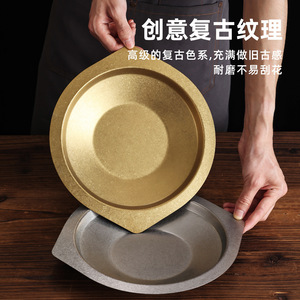 Stainless Steel Dry Pot Plate Golden Square <b>Round</b> Dipping Sauce Dish For Hotel Meals - Product Image 3