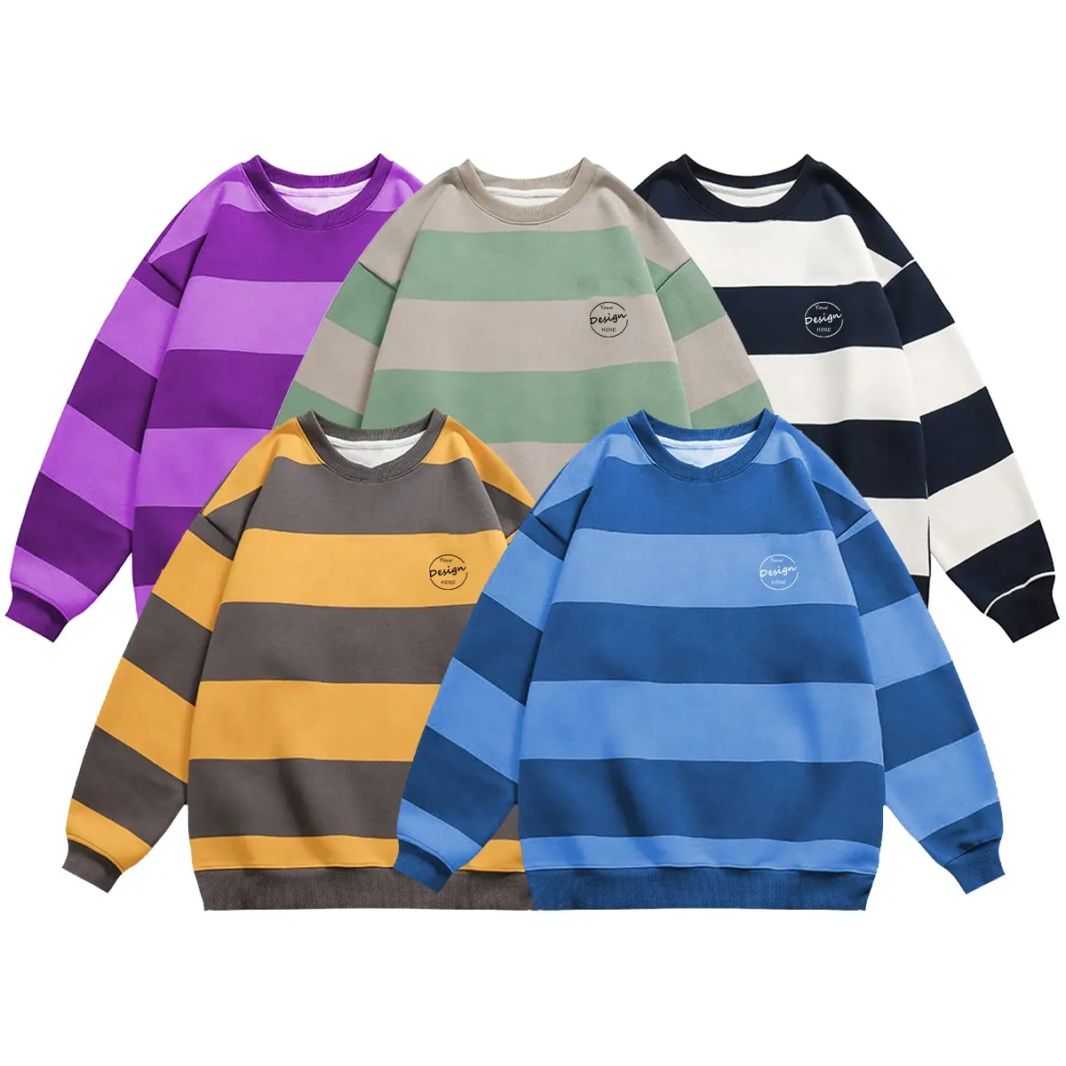 Neueste Design Spring Wear Männer gestreifte Sweatshirt mit Rundhals ausschnitt Hot Sale Cotton Fleece Sweater Hoodie Anpassen Stickerei Logo