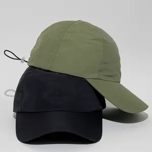 Summer Light Weight Running Exercise Caps Blank Waterproof Nylon Quick Dry Baseball Cap With Drawstring Cord End