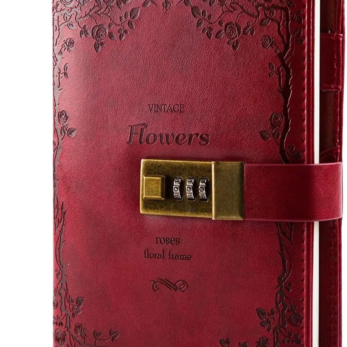 Journal avec serrure pour femmes Journal secret verrouillable Design en relief Couverture rouge rubis 120 GSM 224 pages d'épaisseur