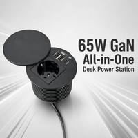 Prise de table de conférence encastrée pour bureau, 65W USB Type C à charge rapide, prise de courant UE ronde encastrée de 80mm avec couvercle rabattable et cordon de 2M