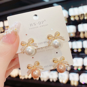 Light Luxury Girls Exquisite Cultured Pearl <b>Earrings</b> <b>Crystal</b> Bow <b>Earrings</b> Micro <b>Stud</b> <b>Earring</b> Cultured - Product Image 1
