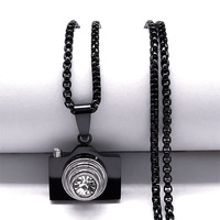 Collier vintage en acier inoxydable avec strass et caméra cachée pour homme, cadeau pour photographe