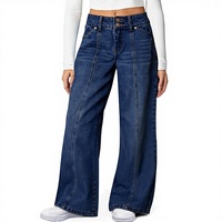 Celana Jeans Wanita Model Kaki Lebar Pinggang Tinggi Bahan Stretch Lurus Bernapas Gaya Vintage Kancing Trendi Longgar Denim Musim Semi Musim Panas