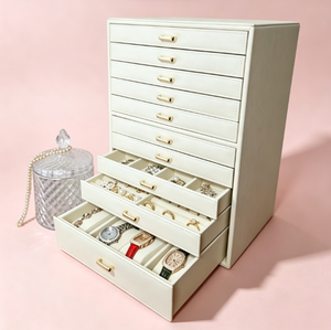 Large <b>Leather</b> <b>Jewelry</b> Cabinet, Multi Compartment Storage Organizer for Rings Watches Necklaces Earring Display <b>box</b> - Product Image 6