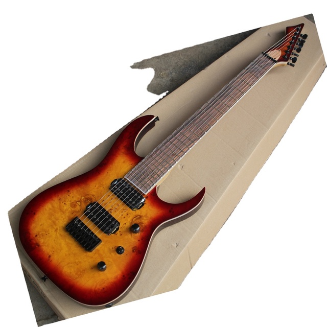 Flyoung Cherry Sunburst 7 Strings Electric Guitar Stringed Instruments Black Hardwares GUitar