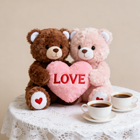 Ensemble de cadeaux de peluches en coton rembourré en coton PP pour la Saint-Valentin, ours en peluche couple avec cœur d'amour